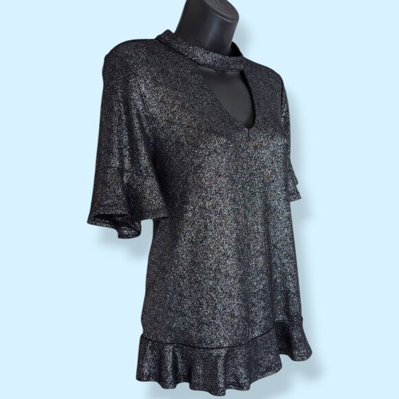 Lucky Brand Dark Metallic Keyhole Stretch Top - Picture 3 of 7